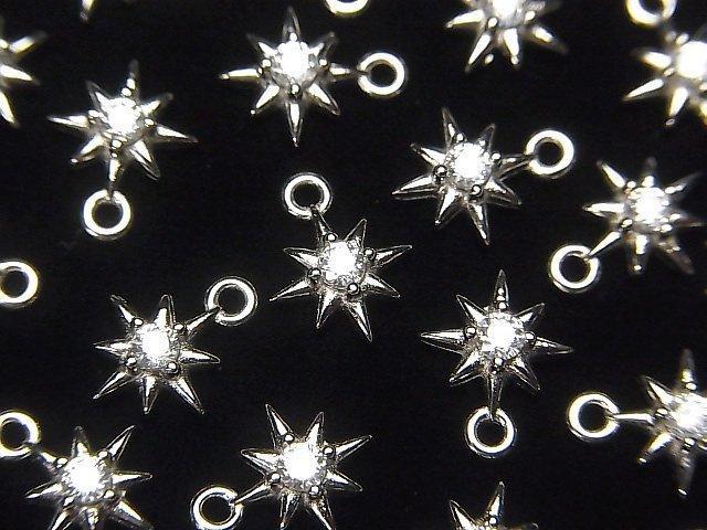 Silver 925 Star Motif Charm 10x8mm Rhodium Plated (with CZ) 1pc