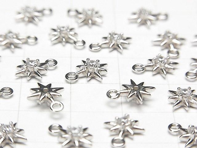 Silver 925 Star Motif Charm 10x8mm Rhodium Plated (with CZ) 1pc