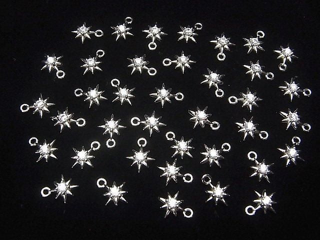 Silver 925 Star Motif Charm 10x8mm Rhodium Plated (with CZ) 1pc