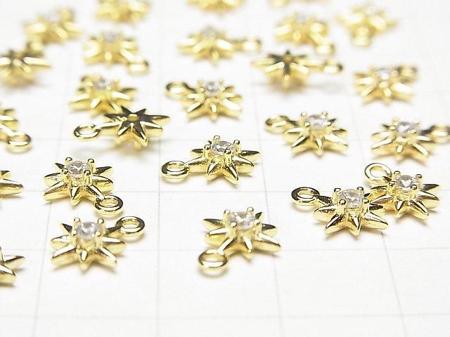 Silver 925 Star Motif Charm 10x8mm 18KGP (with CZ) 1pc