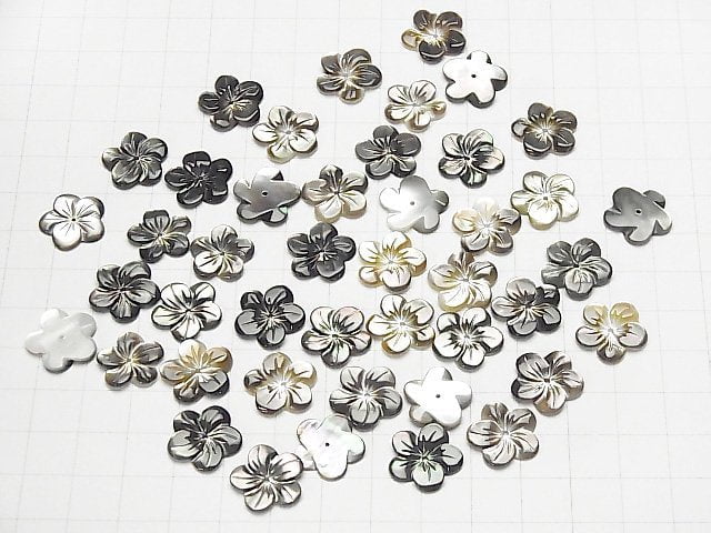 Hochwertige schwarze Muschel (Schwarzlippen-Auster) AAA Blume 14mm Zentrum Loch 4Stk
