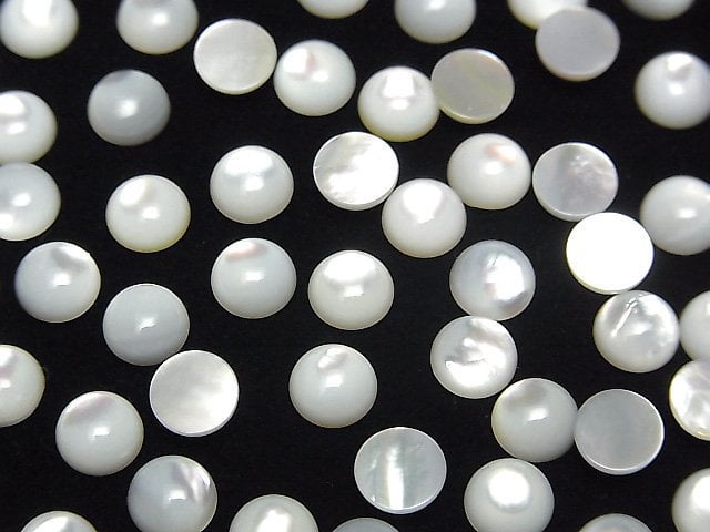 Hochwertige weiße Muschel (Silberlippen-Auster) AAA Rund Cabochon 6x6mm 5 Stück