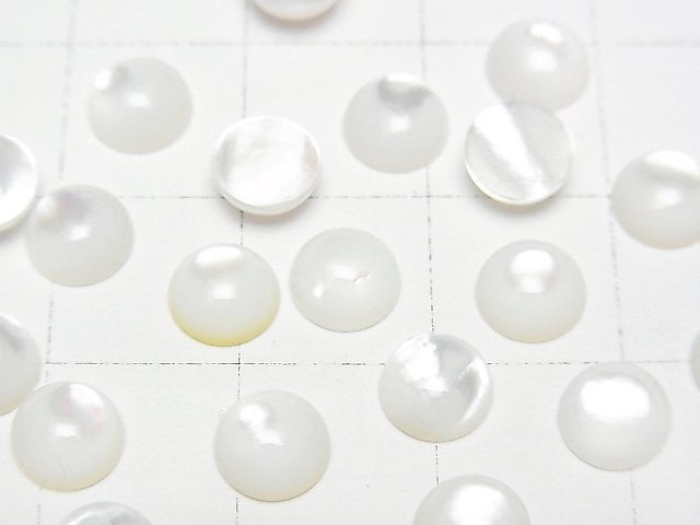 Hochwertige weiße Muschel (Silberlippen-Auster) AAA Rund Cabochon 6x6mm 5 Stück