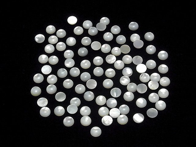 Hochwertige weiße Muschel (Silberlippen-Auster) AAA Rund Cabochon 6x6mm 5 Stück