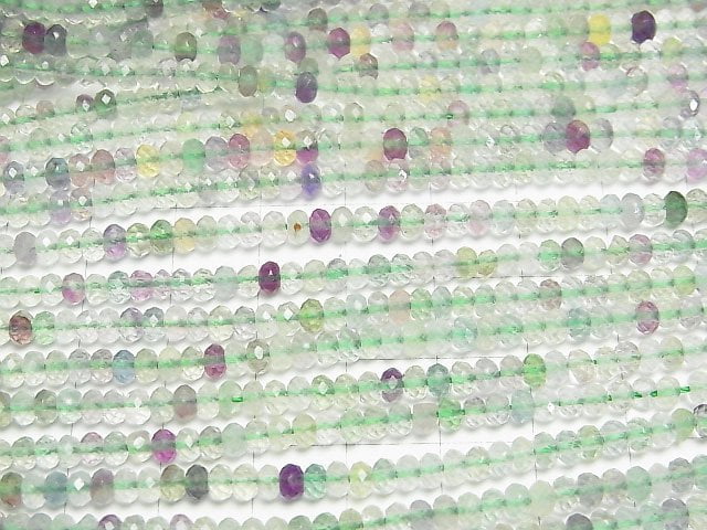 Hochwertig! Mehrfarbiger Fluorit AA++ Facettierte Knopf-Rondelle 4x4x2.5mm 1Strang Perlen (ca. 15 Zoll/37 cm)