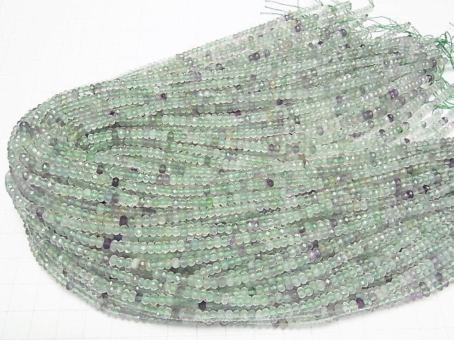 Hochwertig! Mehrfarbiger Fluorit AA++ Facettierte Knopf-Rondelle 4x4x2.5mm 1Strang Perlen (ca. 15 Zoll/37 cm)