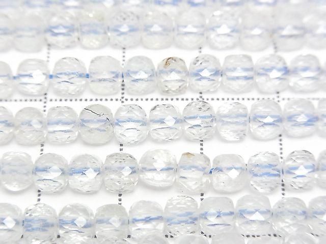 天然白色托帕石 AA++ 立方體形狀 4x4x4mm 半串或一串珠子 (約15英吋/37公分) 高品質!
