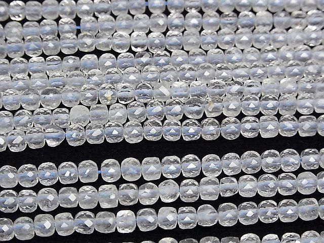 天然白色托帕石 AA++ 立方體形狀 4x4x4mm 半串或一串珠子 (約15英吋/37公分) 高品質!