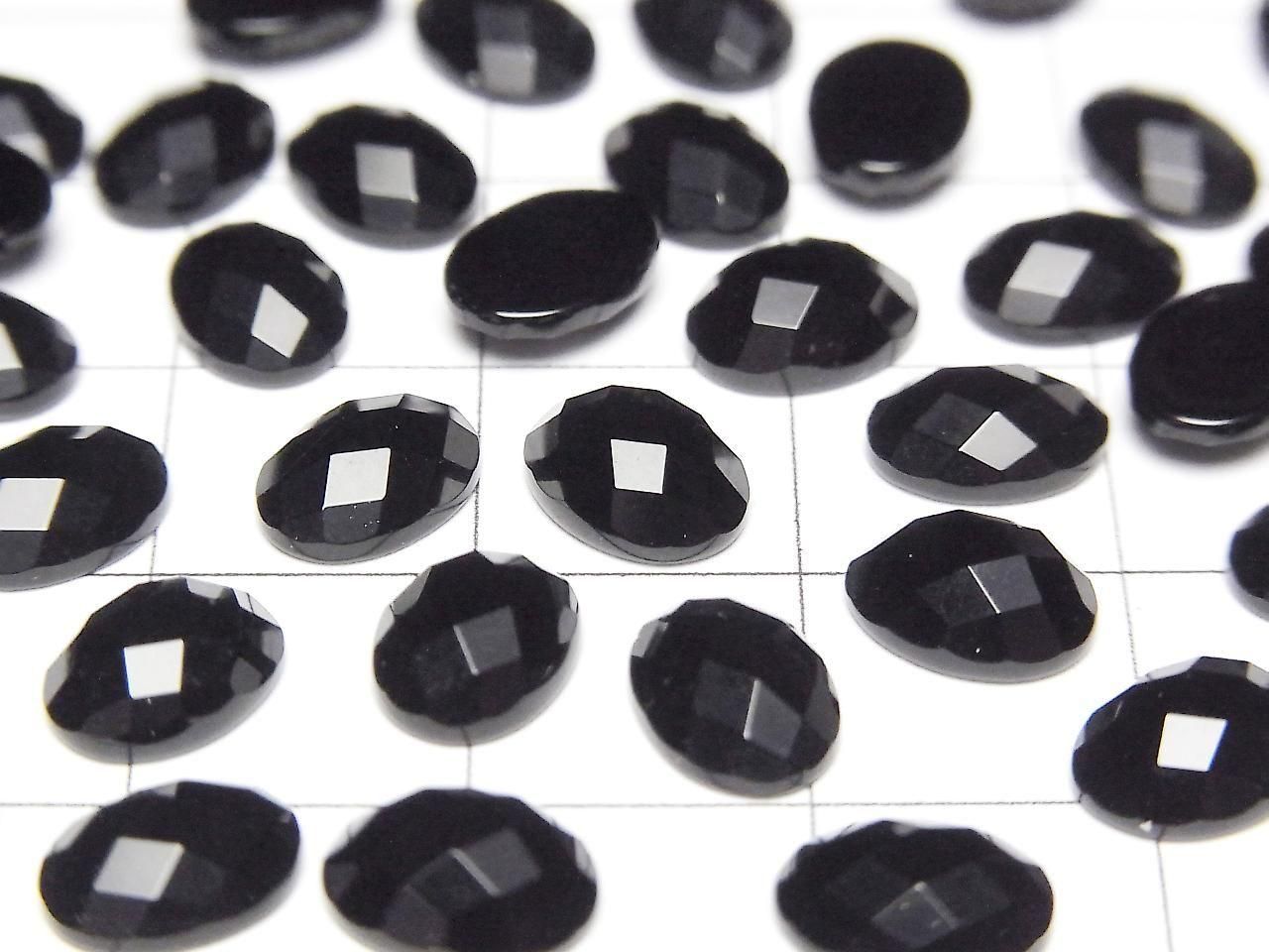 Cabochon ovale facetté en onyx 8x6mm 5 pièces