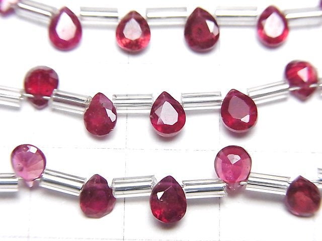 Hochwertiger Rubin AAA Tropfenform Facettiert 5x4mm 1 Strang Perlen (18 Stück)