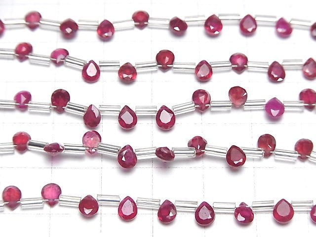 Hochwertiger Rubin AAA Tropfenform Facettiert 5x4mm 1 Strang Perlen (18 Stück)
