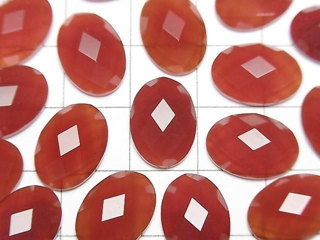 Red Agate Oval Faceted Cabochon 14x10mm 3pcs