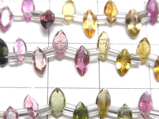 Hochwertig Multicolor Turmalin AAA Marquise Facettiert 6x3mm halb oder 1strang Perlen (18 Stück)