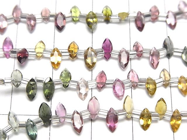 Hochwertig Multicolor Turmalin AAA Marquise Facettiert 6x3mm halb oder 1strang Perlen (18 Stück)