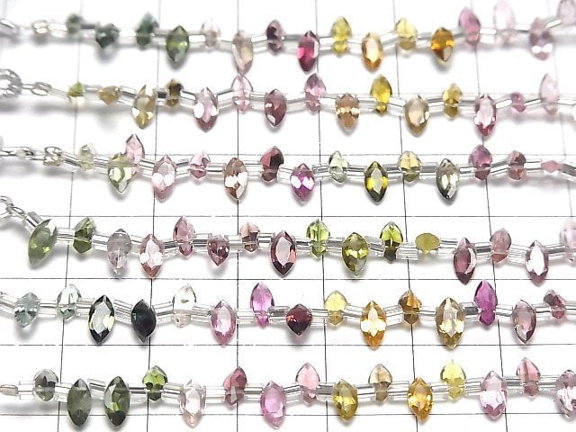 Hochwertig Multicolor Turmalin AAA Marquise Facettiert 6x3mm halb oder 1strang Perlen (18 Stück)