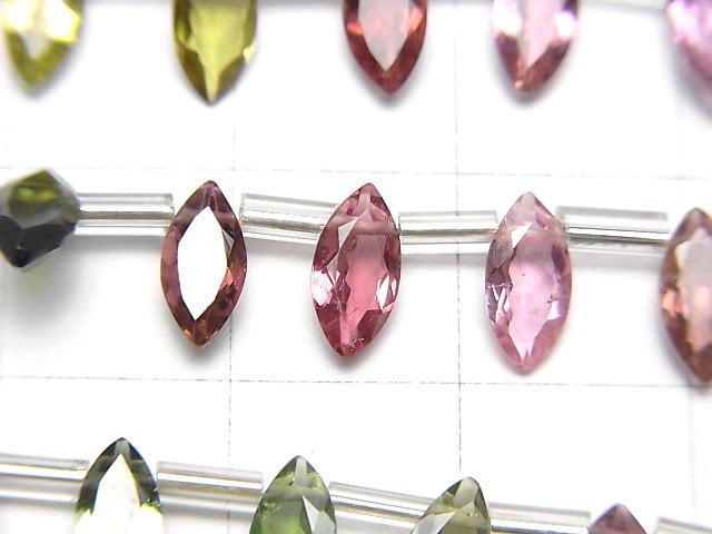 高品質多色碧璽 AAA 馬眼形刻面 8x4mm 半串或 1 串 (18 顆)