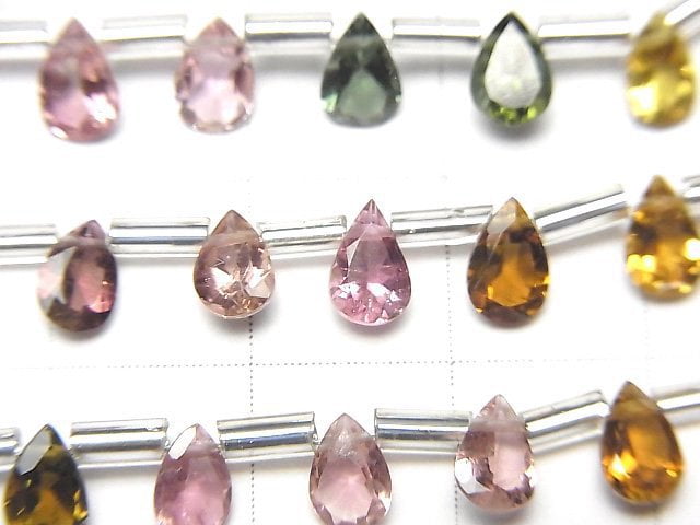 Hochwertig Multicolor Turmalin AAA Tropfenform Facettiert 6x4mm 1strang Perlen (18 Stück)