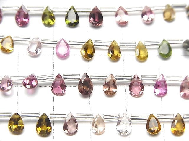 Hochwertig Multicolor Turmalin AAA Tropfenform Facettiert 6x4mm 1strang Perlen (18 Stück)