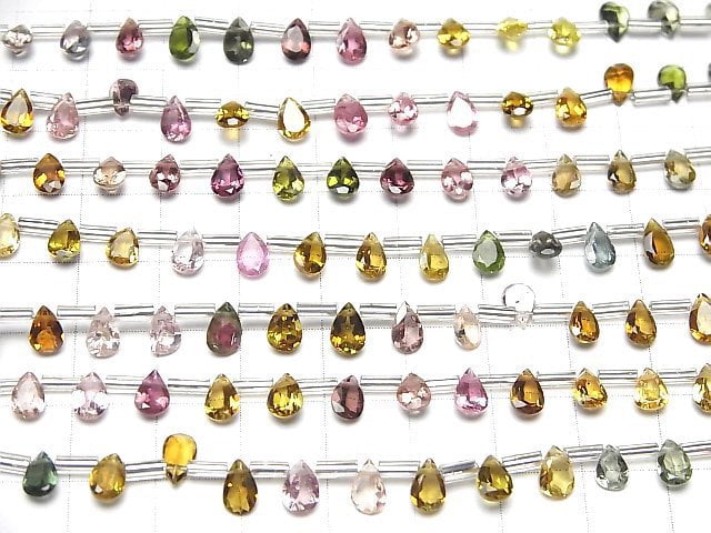 Hochwertig Multicolor Turmalin AAA Tropfenform Facettiert 6x4mm 1strang Perlen (18 Stück)