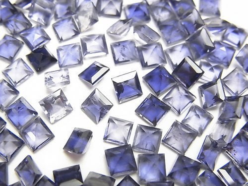 Hochwertiger Iolith AAA lose Steine quadratisch facettiert 4x4mm 5 Stück