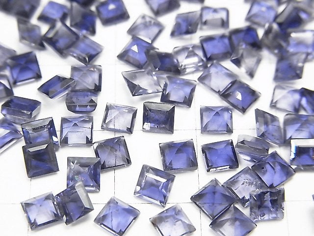Hochwertiger Iolith AAA lose Steine quadratisch facettiert 4x4mm 5 Stück