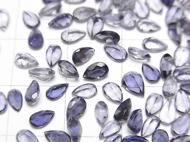 Hochwertiger Iolith AAA unbohrbar birnenförmig facettiert 5x3mm 10 Stück