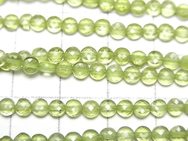 高品質橄欖石 AAA - 刻面圓珠 4x4x2mm 1串珠(約15英吋/36公分)高品質!