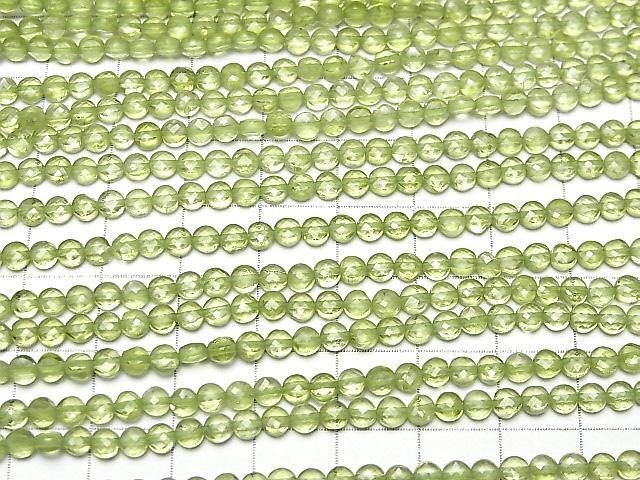 高品質橄欖石 AAA - 刻面圓珠 4x4x2mm 1串珠(約15英吋/36公分)高品質!