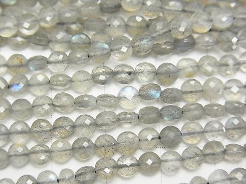 High Quality! Labradorite AAA- Faceted Coin 4x4x2.5mm 1strand beads (aprx.15inch/37cm)
