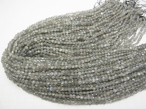High Quality! Labradorite AAA- Faceted Coin 4x4x2.5mm 1strand beads (aprx.15inch/37cm)