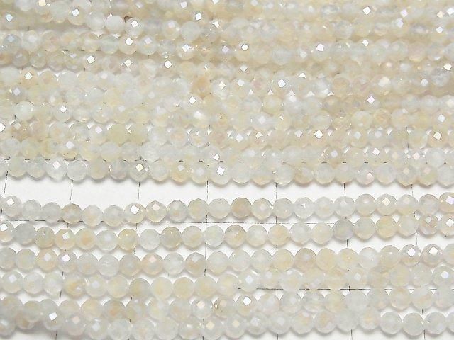 白月光石 AAA 刻面圓珠 3mm AB 鍍膜 1串珠子 (約14英吋/35公分) 高品質!