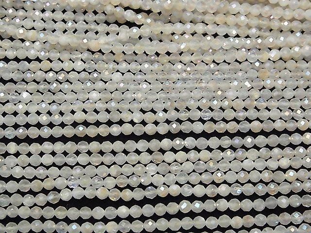 白月光石 AAA 刻面圓珠 3mm AB 鍍膜 1串珠子 (約14英吋/35公分) 高品質!