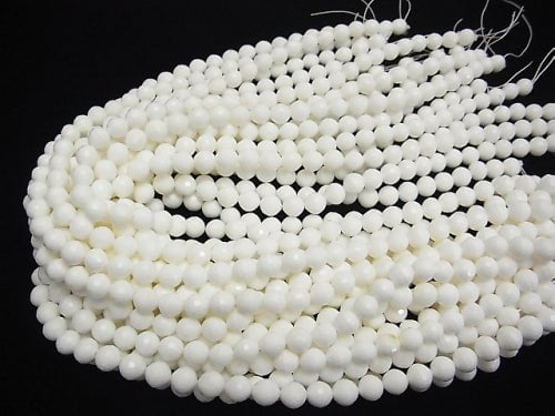 Hochwertig! Weiße Schale 128 facettierte rund 8mm 1strang Perlen (ca. 15 Zoll / 37 cm)