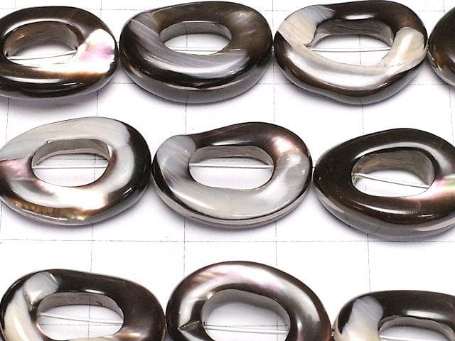 Perlmutt MOP Braun Oval (Donut) 18x13mm 1strang Perlen (ca. 36 cm / 15 Zoll)