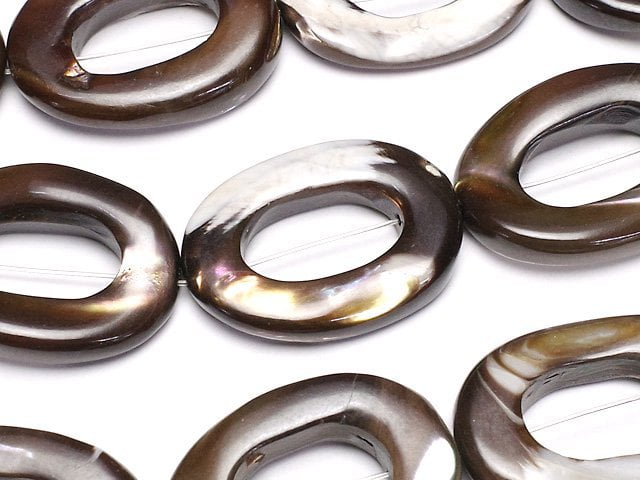 Perlmutt MOP Braun Oval (Donut) 30x21mm halb oder 1strang Perlen (ca. 35 cm / 14 Zoll)