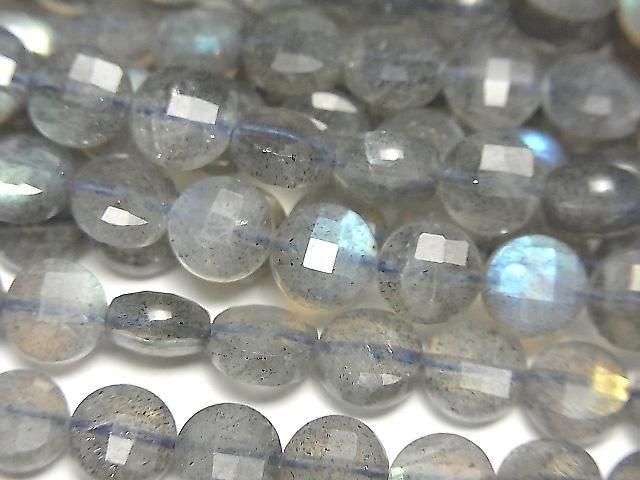 High Quality! Labradorite AA++ Faceted Coin 6x6x3.5mm 1strand beads (aprx.15inch/36cm)