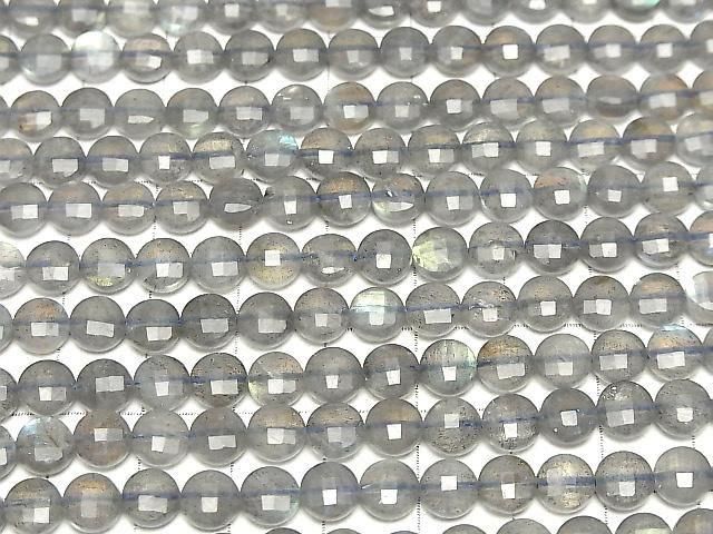 High Quality! Labradorite AA++ Faceted Coin 6x6x3.5mm 1strand beads (aprx.15inch/36cm)