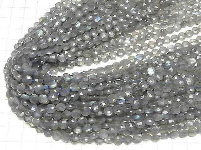 High Quality! Labradorite AA++ Faceted Coin 6x6x3.5mm 1strand beads (aprx.15inch/36cm)