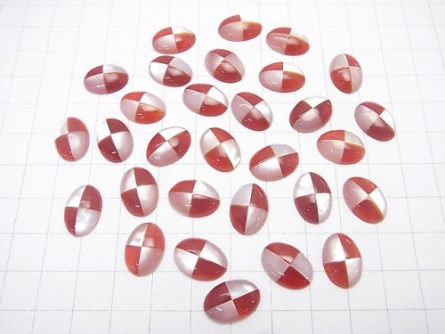 White Shell x Red Agate (Intarsia) Oval Cabochon 14x10mm 1pc