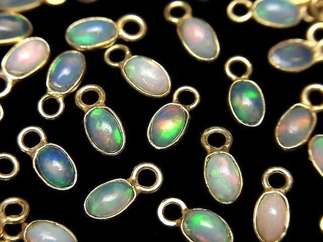 Hochwertiger äthiopischer Opal AA++ Zargenfassung oval 5,5x3,5mm 18KGP 3 Stück