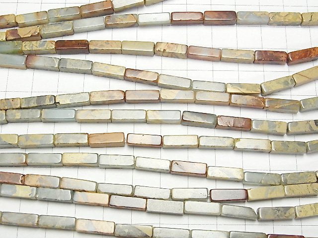 Impression-Jaspis 4 facettierte Röhren 13x4x4mm 1 Strang Perlen (ca. 15 Zoll / 37cm)