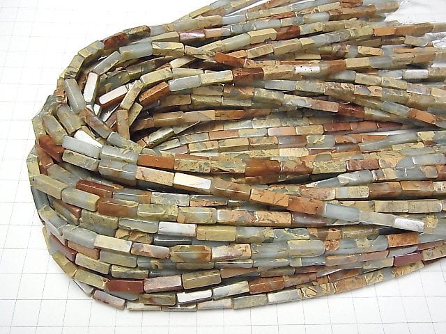 Impression-Jaspis 4 facettierte Röhren 13x4x4mm 1 Strang Perlen (ca. 15 Zoll / 37cm)