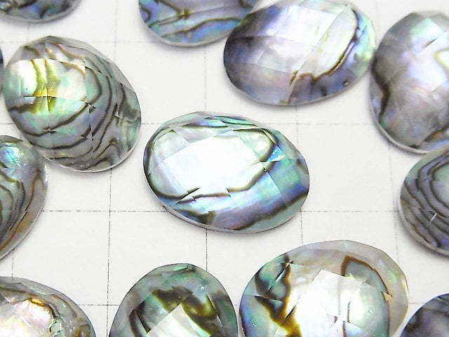 Abalone-Schale x Kristall AAA- Oval Facettiert Cabochon 18x13mm 2Stücke