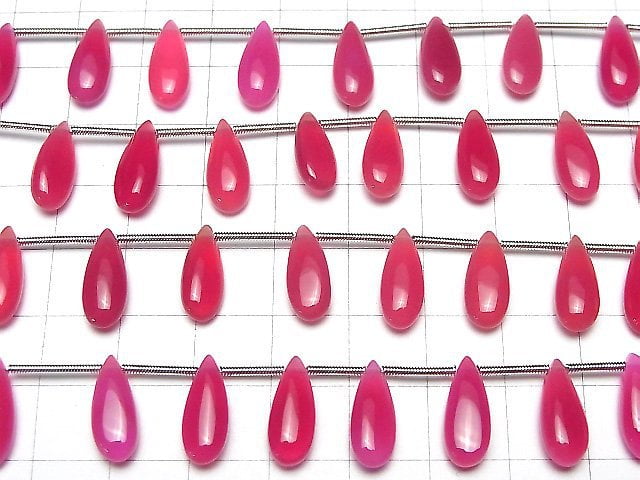Hochwertiger Fuchsia Rosa Chalcedon AAA Birnenform (Glatt) 15x6mm 1Strang Perlen (12Stk)
