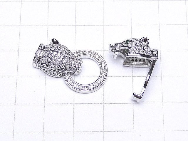 Metallteile Leopard-Motiv mit CZ-Verschluss Silberfarbe 1 Stück