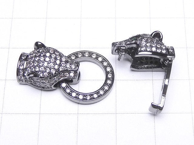 Metallteile Leopard-Motiv mit CZ-Verschluss Schwarz (Gunmetal) 1 Stück