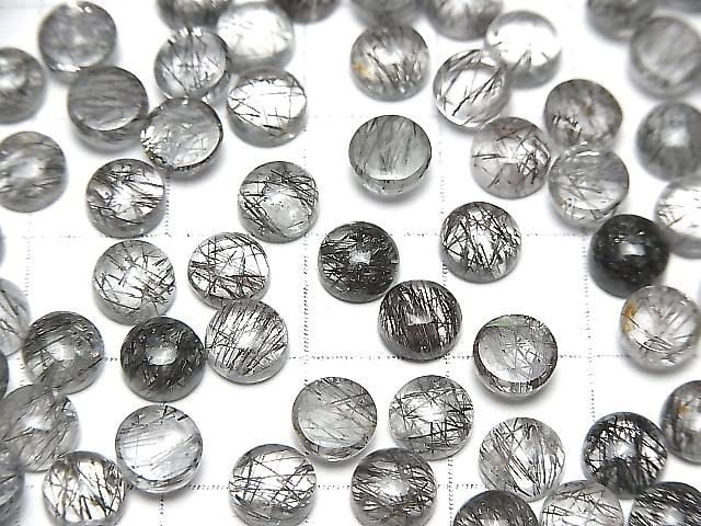 Hochwertiger Turmalin-Quarz AAA- Runde Cabochon 6x6mm 3 Stück