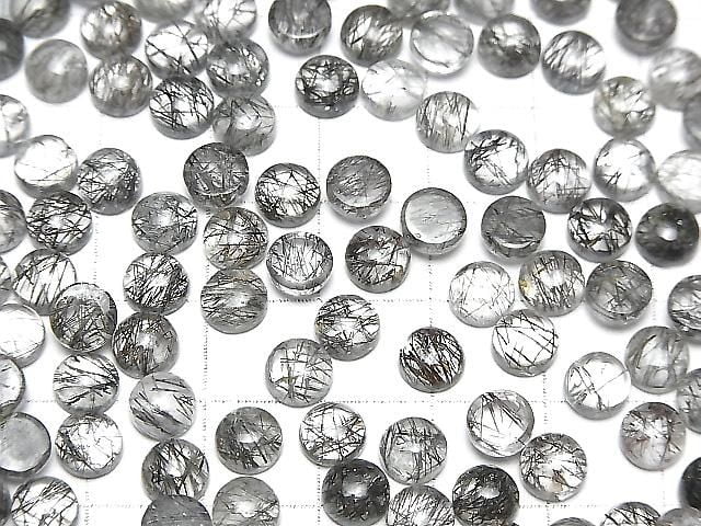Hochwertiger Turmalin-Quarz AAA- Runde Cabochon 6x6mm 3 Stück