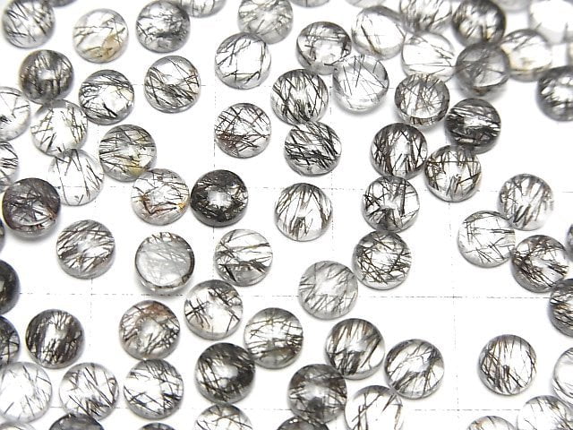 Hochwertiger Turmalin-Quarz AAA- Runde Cabochon 5x5mm 5 Stück