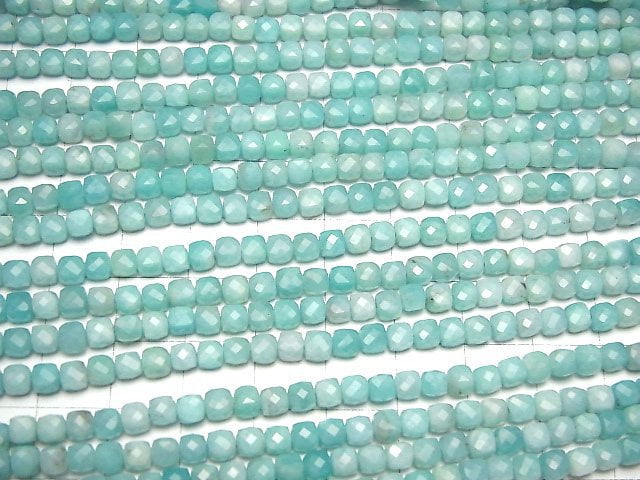 Hochwertig! Amazonit-Silikat AA++ Würfelform 4x4x4mm Halbkette oder 1 Strang Perlen (ca. 15 Zoll / 37 cm)